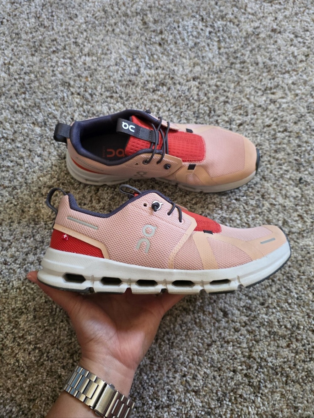 On Cloud Sky Youth Pink with Red Accent Cloud-Style Sneakers